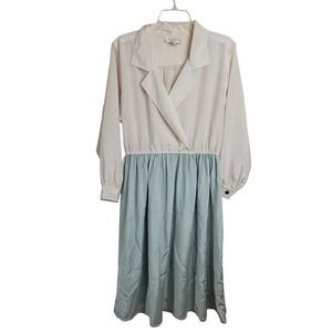 VTG Justine Todd Dress 80s Secretary Career Colorblock Cream Green‎ Womens 12